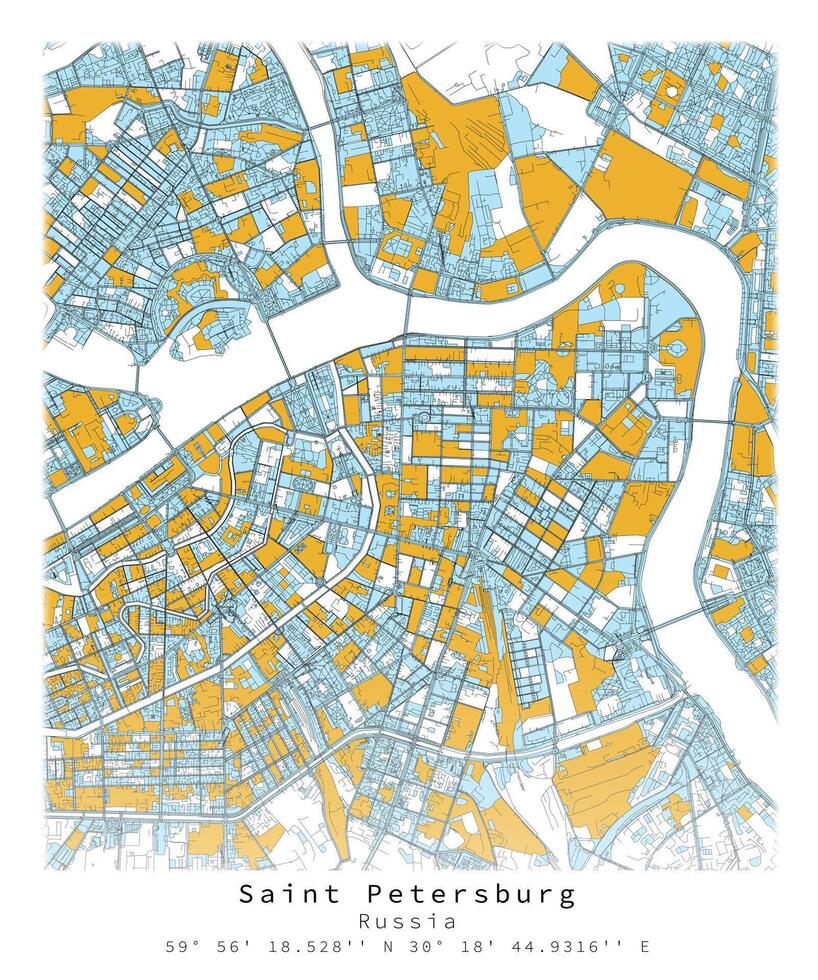 Saint Saint-Pétersbourg, Russie, ville centre, Urbain détail des rues routes Couleur carte , élément modèle image vecteur