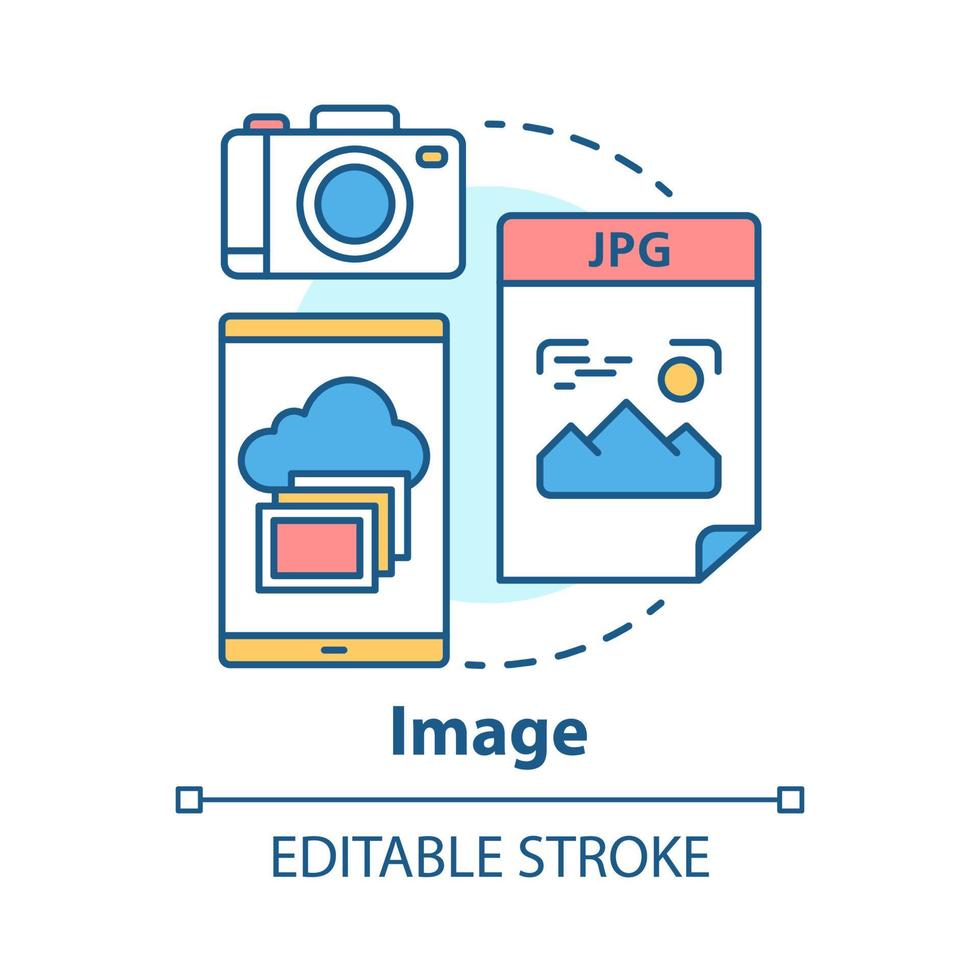 icône de concept d'image. illustration de ligne mince idée d'information visuelle. images et photographies. stockage de fichiers. albums, livres photo et collages. photographier. dessin de contour isolé de vecteur. trait modifiable vecteur