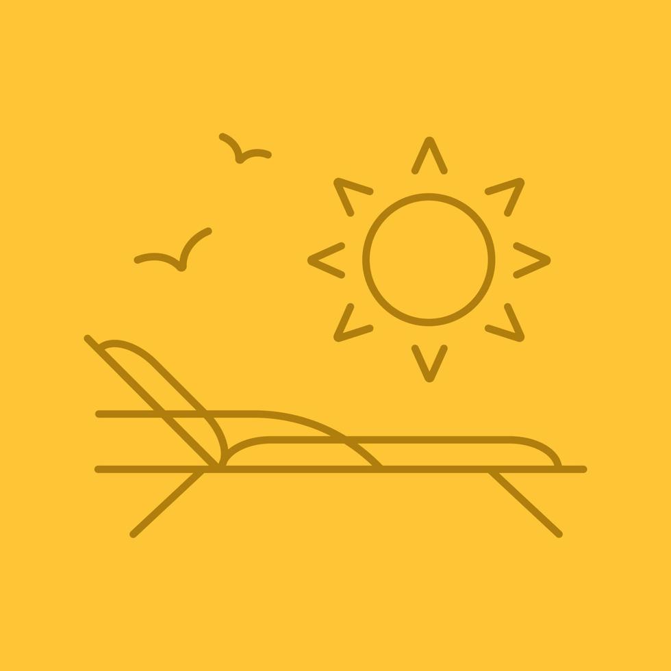icône linéaire de couleur de repos de plage. chaise de plage avec oiseaux et soleil levant. symboles de contour de ligne mince sur fond de couleur. illustration vectorielle vecteur