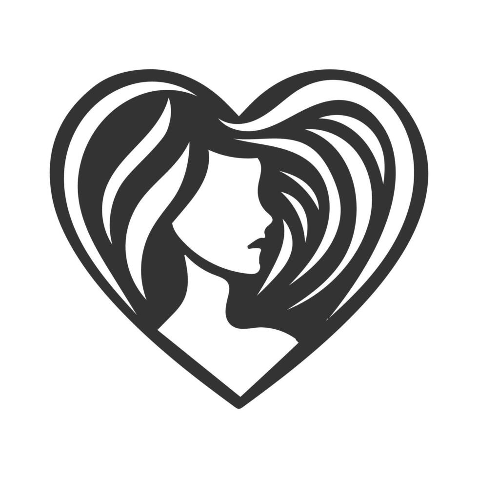 élégant luxe beauté femme fille Dame femelle cheveux l'amour cœur forme illustration symbole conception vecteur