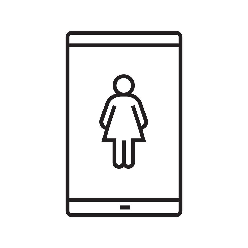 icône linéaire de smartphone de dame. illustration de la ligne mince. téléphone intelligent avec symbole de contour de femme. dessin de contour isolé de vecteur