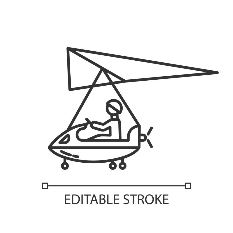 icône linéaire d'aviation ultra-léger. micro-éclairage. sports extrêmes aériens. truc ULM. récréation d'adrénaline. vol acrobatique. vols en avion ultra-léger. dessin isolé de vecteur. trait modifiable vecteur