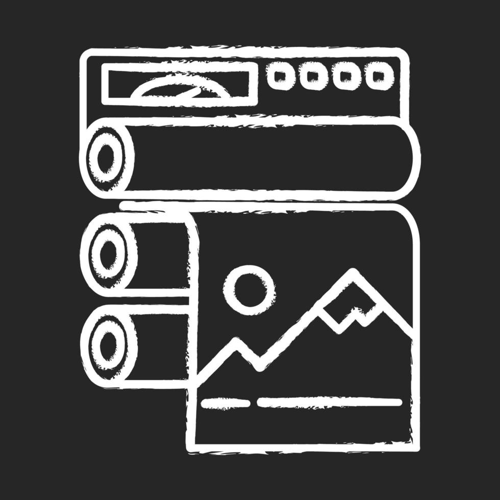 icône de craie de l'industrie de l'édition. matériel d'impression professionnel. presse à papier. machines techniques pour produire la polygraphie. processus de fabrication automatisé. illustration de tableau de vecteur isolé
