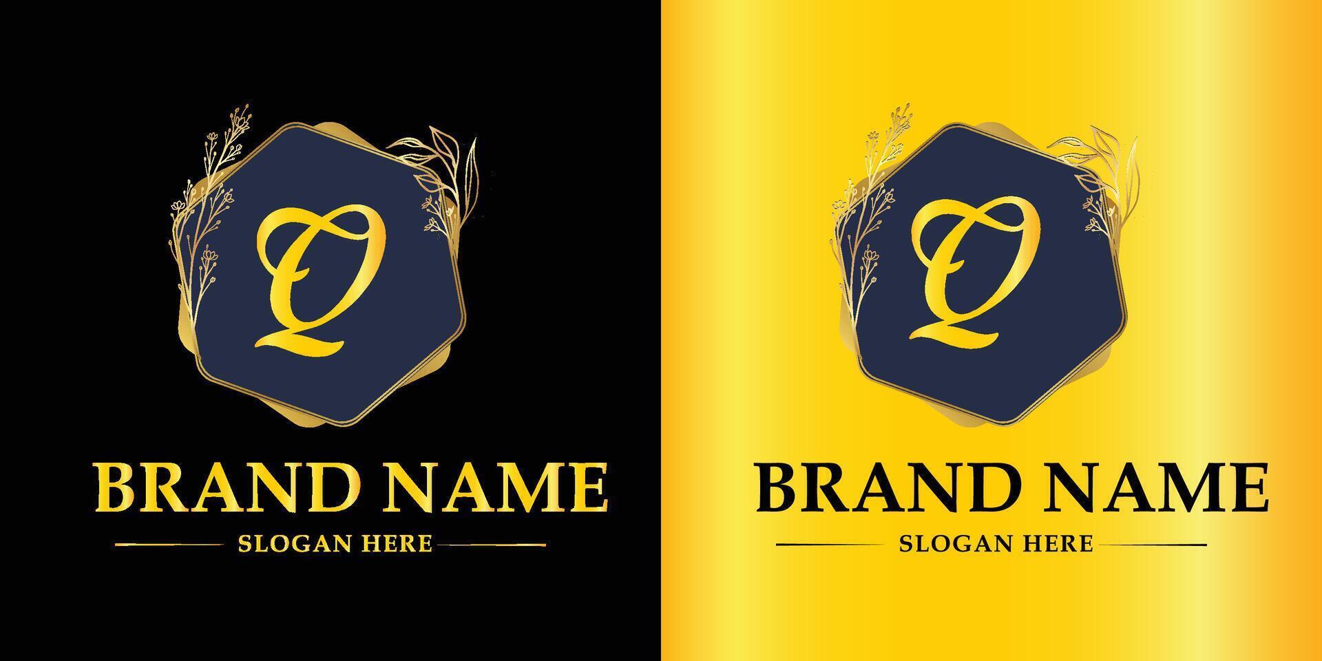 luxe logo avec entreprise Nom dans une cercle. logos pour mode, fleur, beauté entreprise. dernier q logo . vecteur