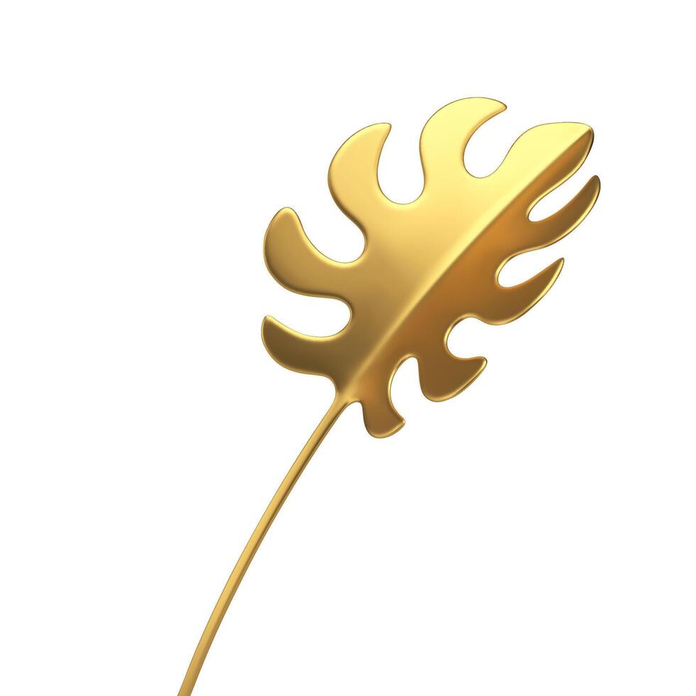 d'or fougère feuille tropical tige branche métallique prime décoratif conception 3d icône réaliste vecteur