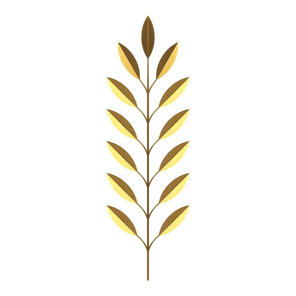 tropical fougère d'or arbre branche avec tige et feuillage floristique composition 3d icône vecteur