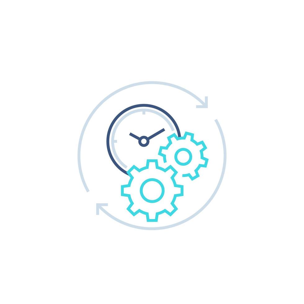 icône de ligne de productivité avec chronomètre et engrenages vecteur