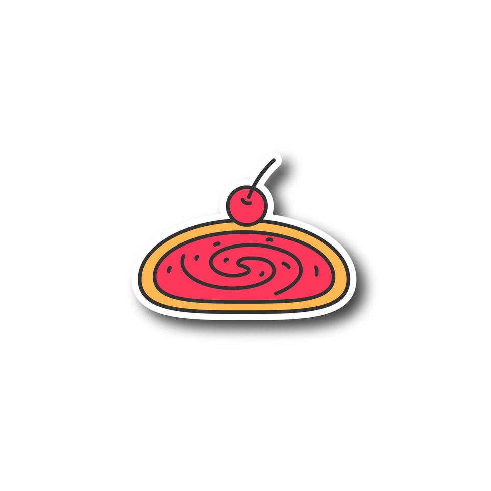 patch de strudel aux cerises. rouleau suisse avec de la confiture. autocollant de couleur. illustration vectorielle isolée vecteur