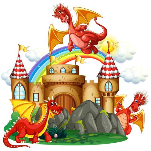 Dragon rouge au château vecteur