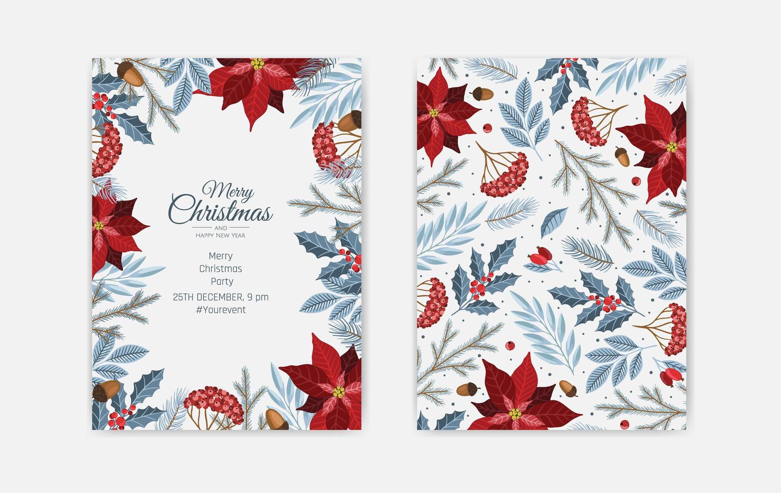 ensemble de cartes de voeux joyeux noël, bannières verticales, flyers, invitations. bonne année, cartes de joyeuses fêtes avec des fleurs de noël et des objets d'hiver vecteur