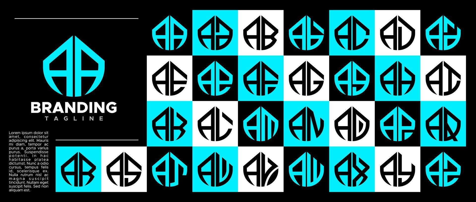 moderne abstrait initiale lettre une aa logo timbre ensemble vecteur