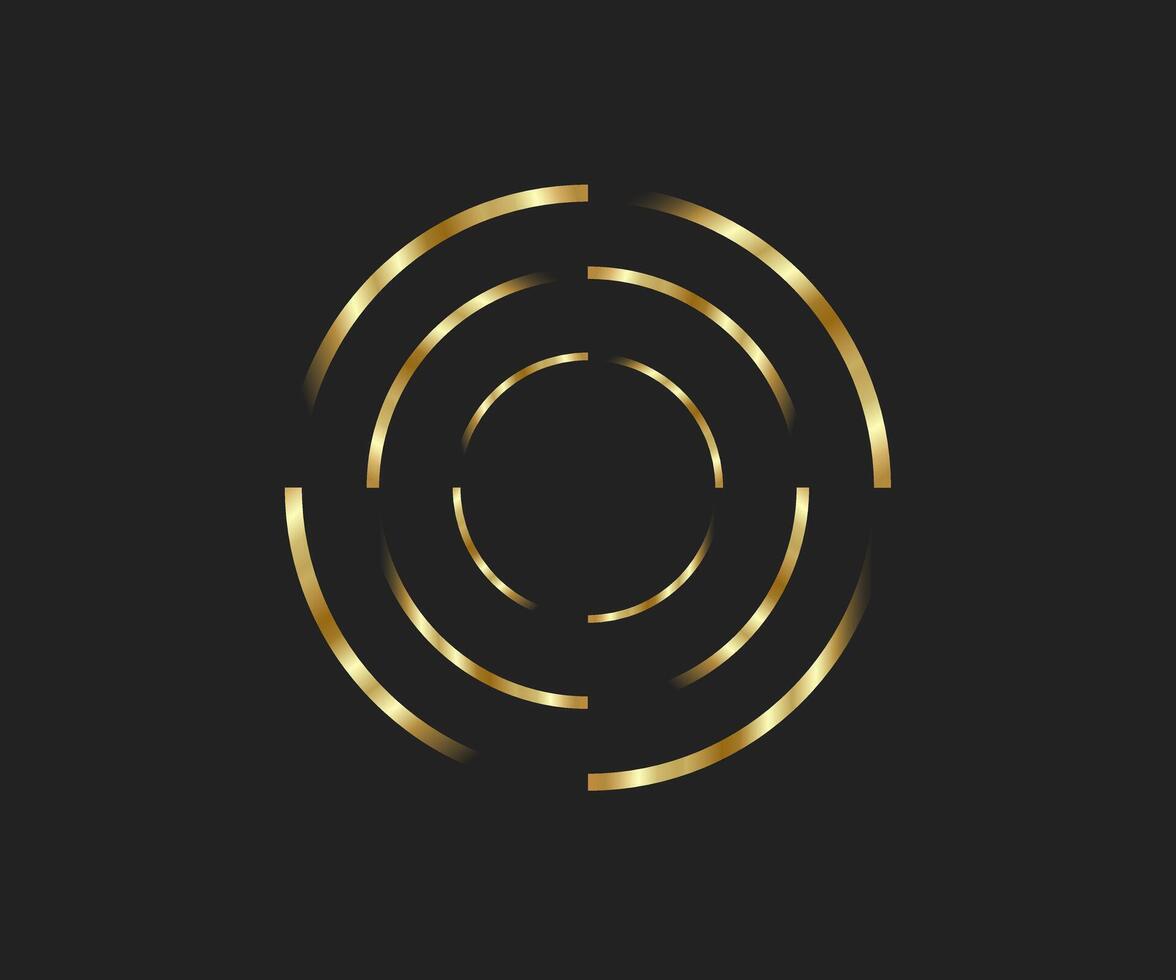 abstrait d'or lignes dans cercle former, conception élément, géométrique forme avec luxe style, rayé frontière Cadre pour image, La technologie rond logo, spirale illustration vecteur