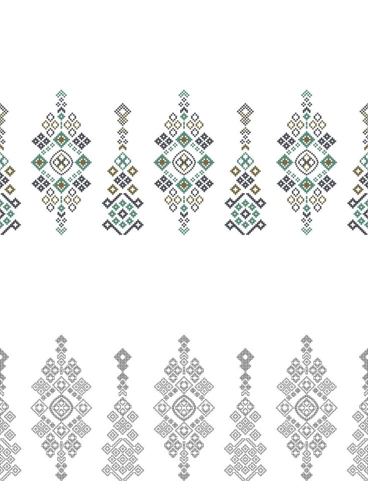 traditionnel ethnique motifs ikat géométrique en tissu modèle traverser point.ikat broderie ethnique coloration peindre pixel blanc Contexte. résumé,illustration. texture, décoration, papier peint. vecteur