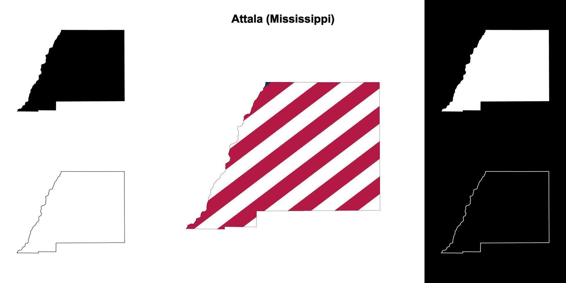 attala comté, Mississippi contour carte ensemble vecteur