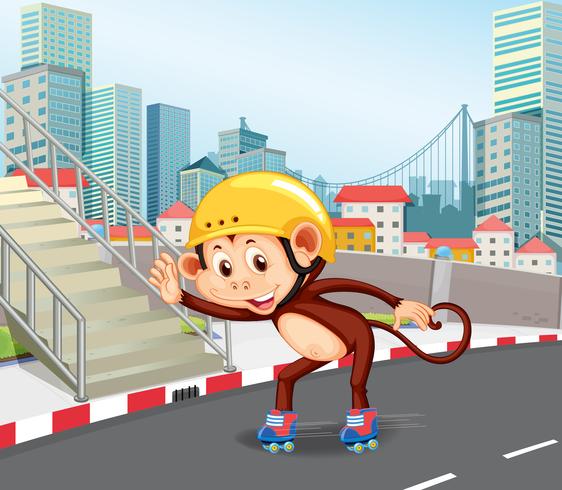 Un singe jouant au roller vecteur
