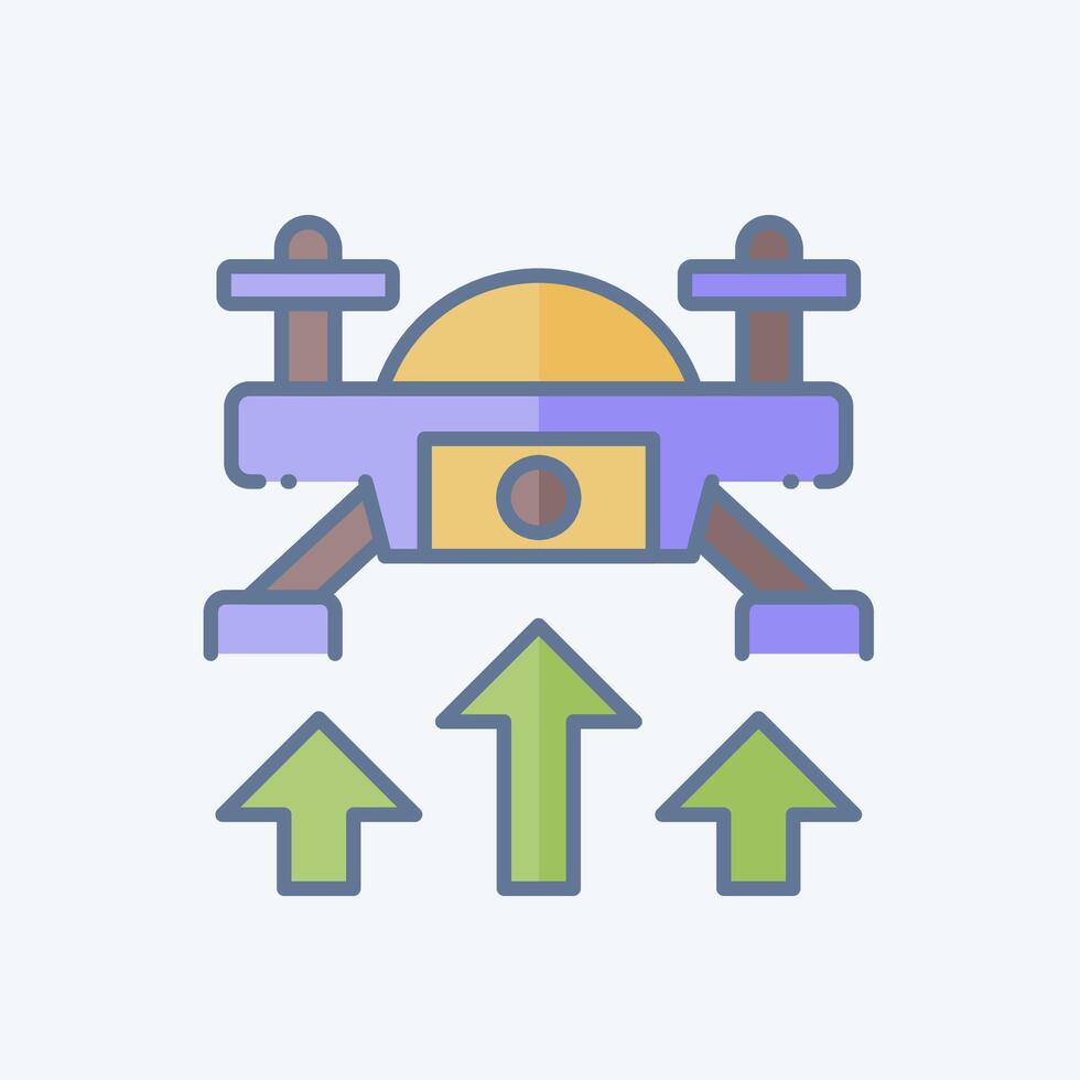 icône mouche en haut. en relation à drone symbole. griffonnage style. Facile conception illustration 1 vecteur