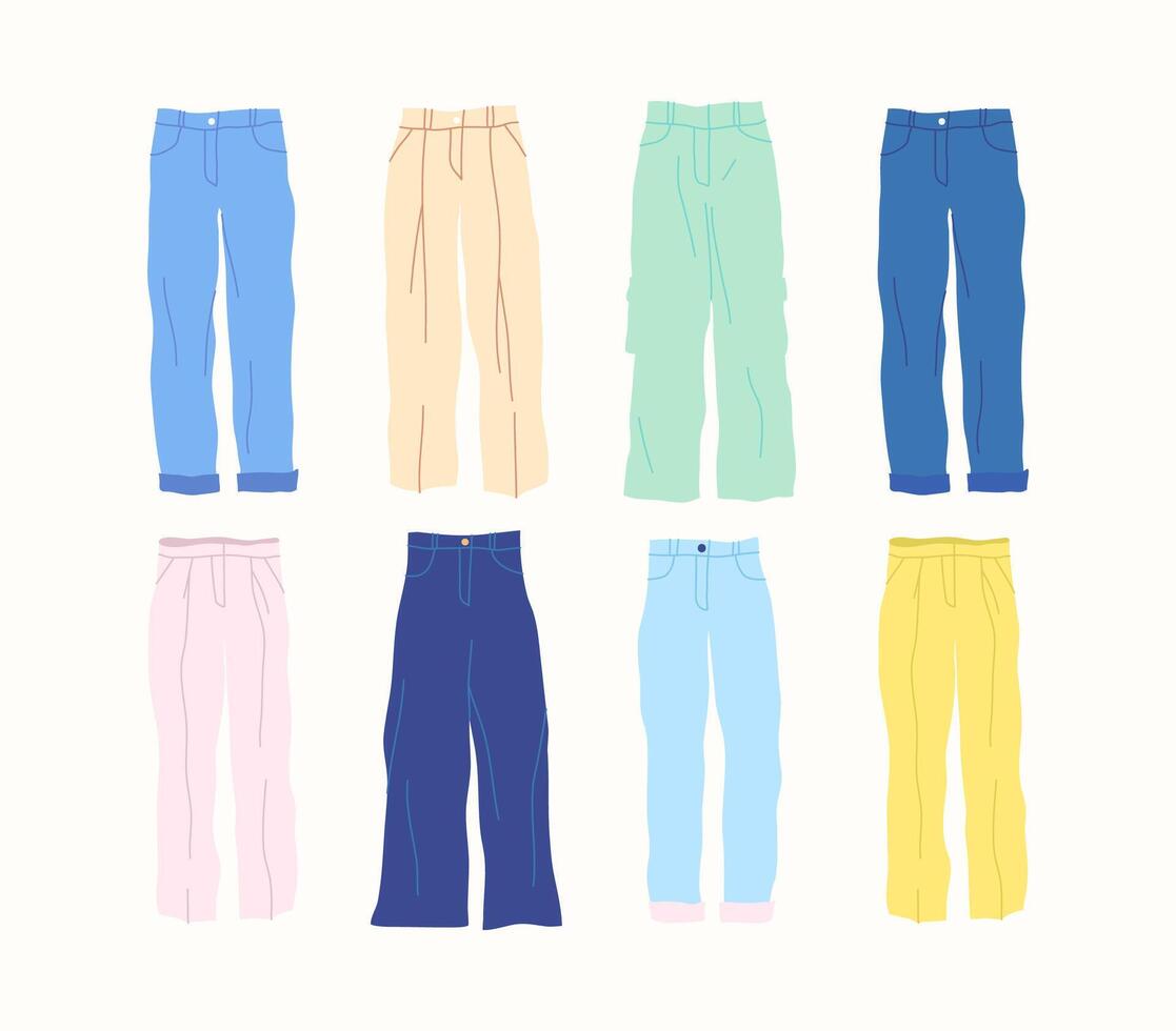 dessin animé Couleur différent type vêtements Masculin un pantalon ensemble. vecteur