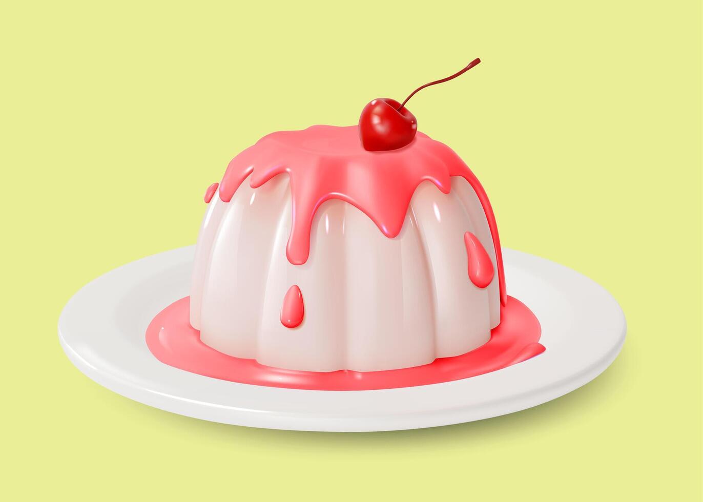 3d panna cotta avec Cerise sucré dessert nourriture dessin animé vecteur