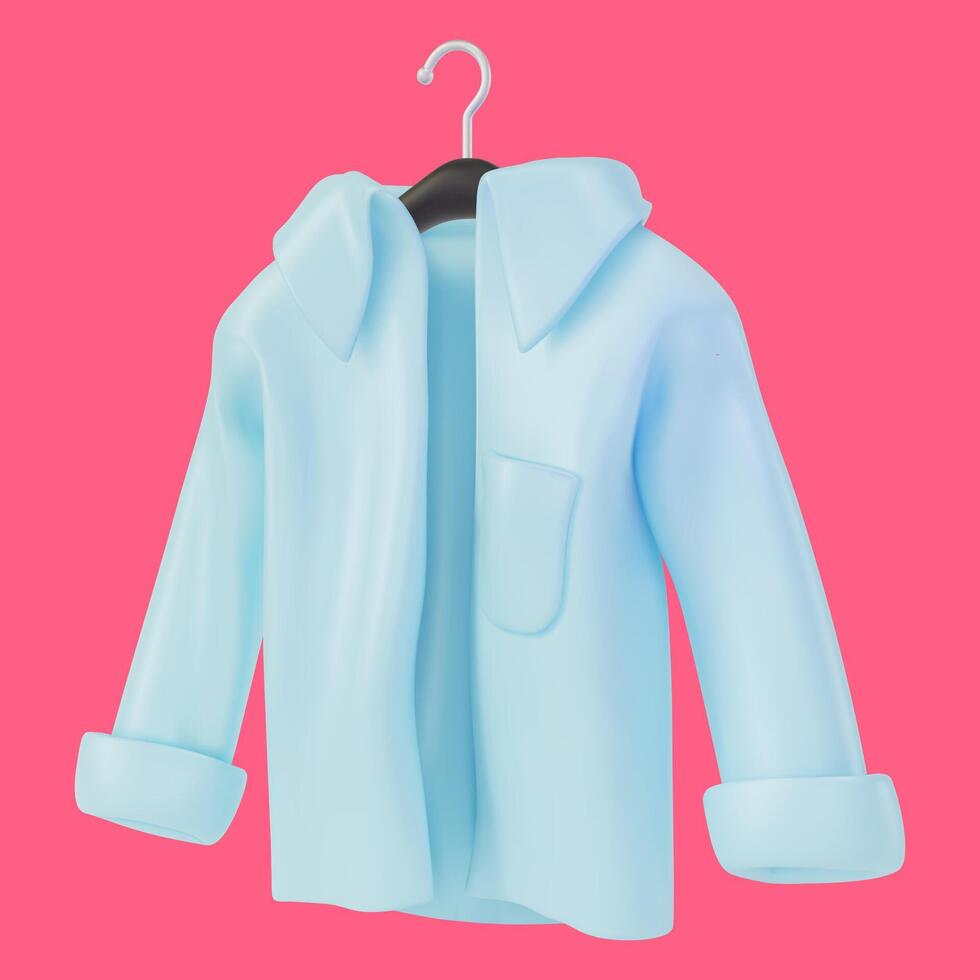 3d lumière bleu chemise sur une cintre dessin animé conception style. vecteur