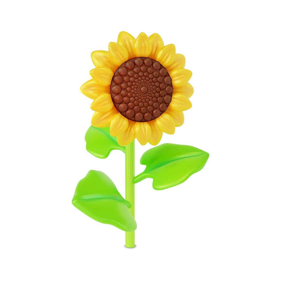 3d épanouissement tournesol fleur dessin animé vecteur