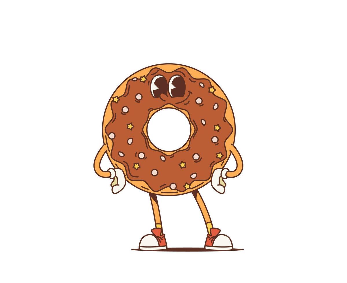 dessin animé rétro Donut sensationnel personnage froussard dessert vecteur