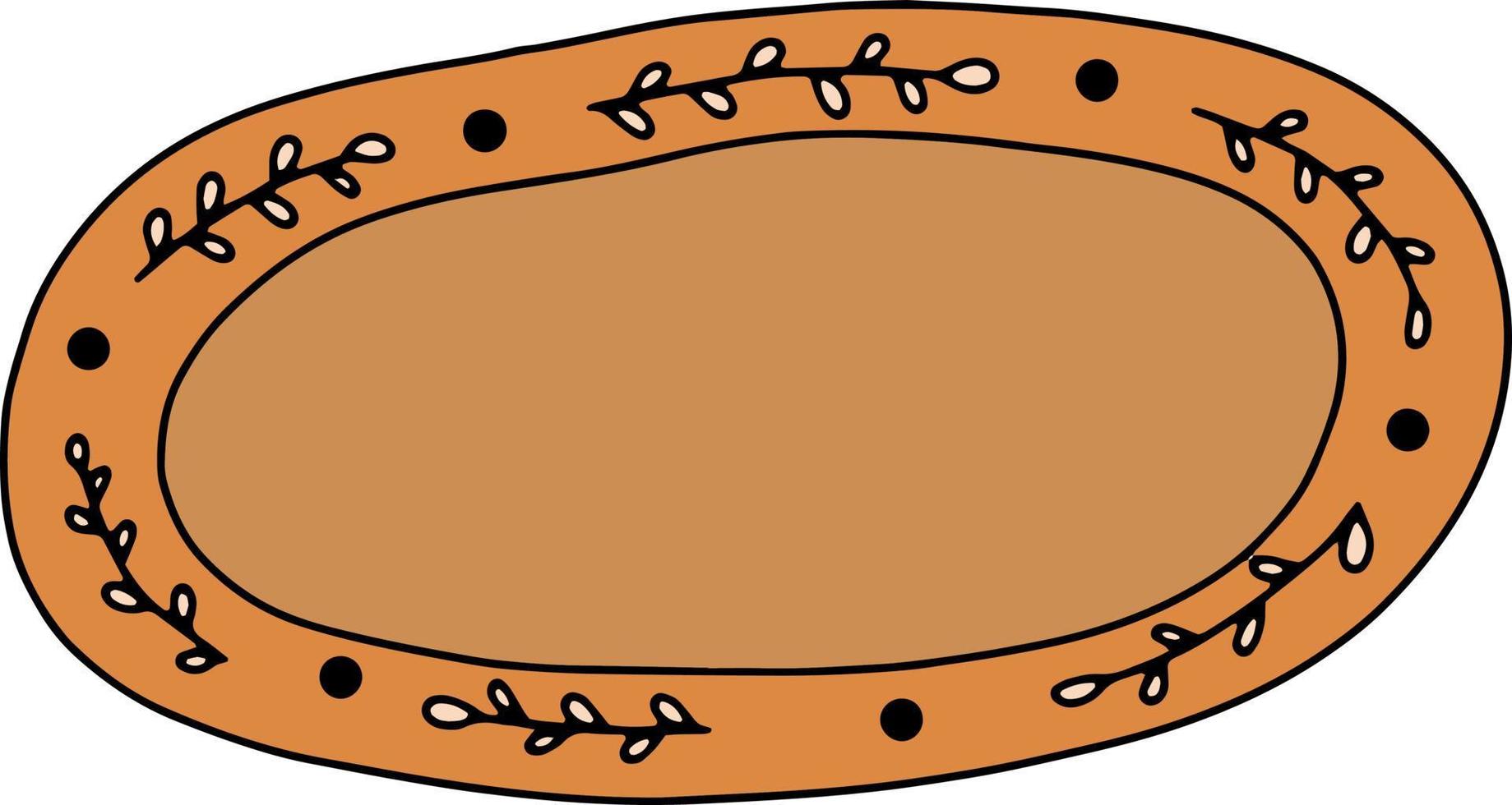 illustration vectorielle avec plat en céramique fait main orange. articles de cuisine en céramique avec un design d'ornement naturel. poterie artisanale vecteur