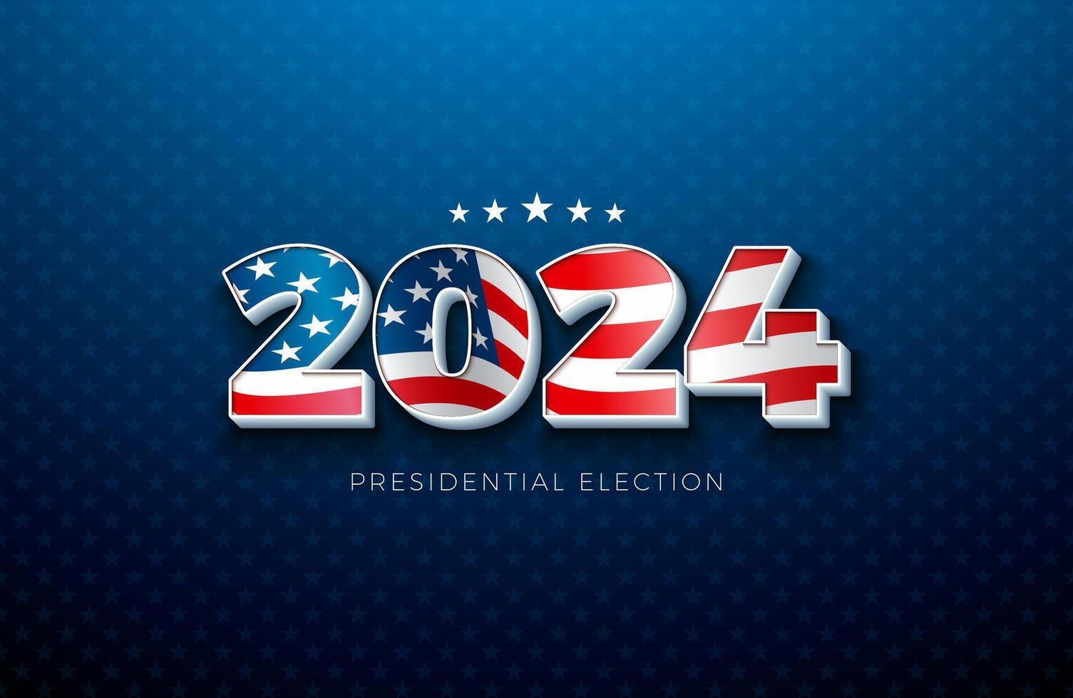 Etats-Unis 2024 présidentiel élection bannière illustration avec américain drapeau dans texte étiquette sur bleu Contexte. voter jour, novembre 5. uni États élection vote conception avec typographie pour affiche vecteur