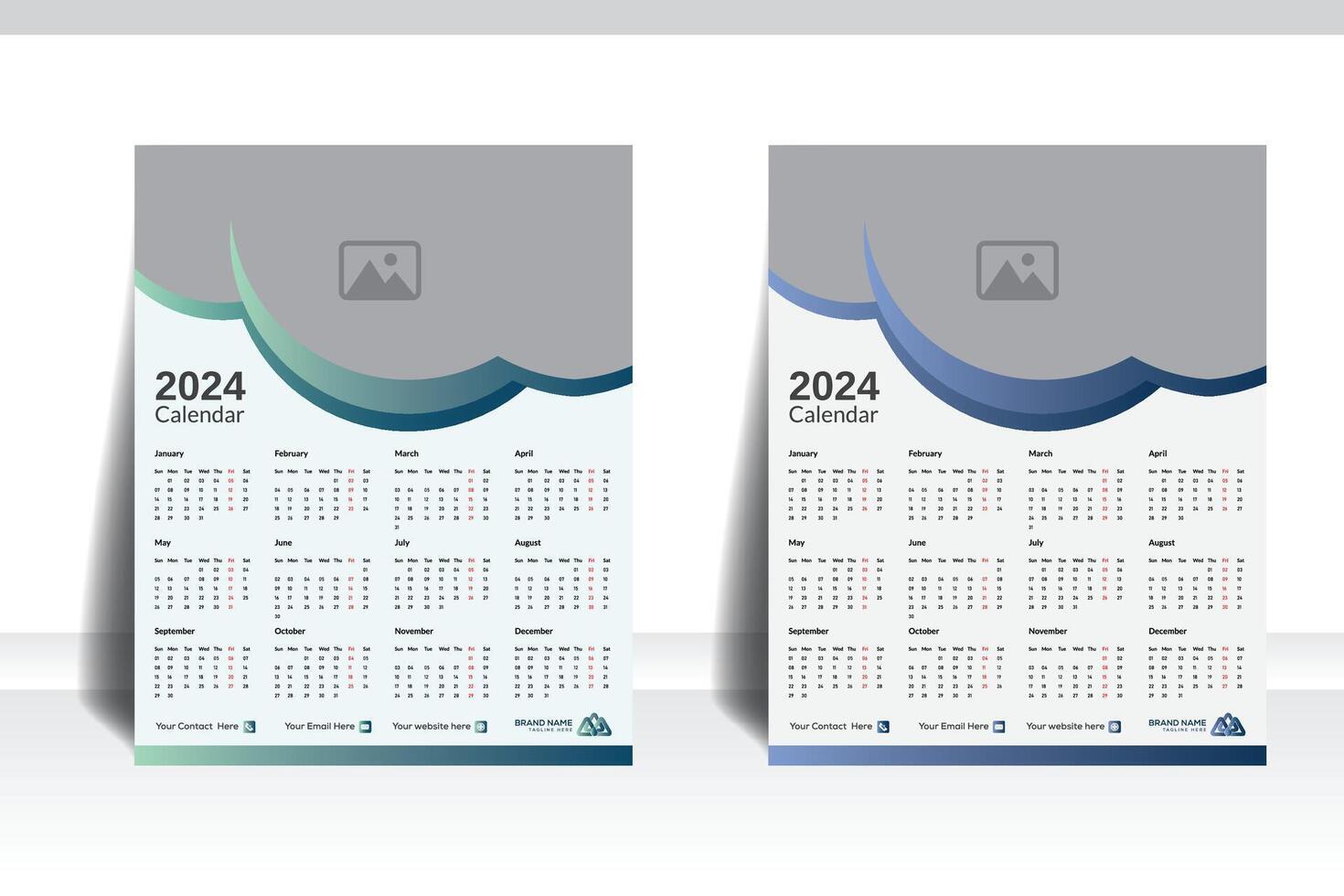 entreprise mur calendrier conception modèle 2024, annuel calendrier conception avec espace pour votre image, publicité créatif. vecteur