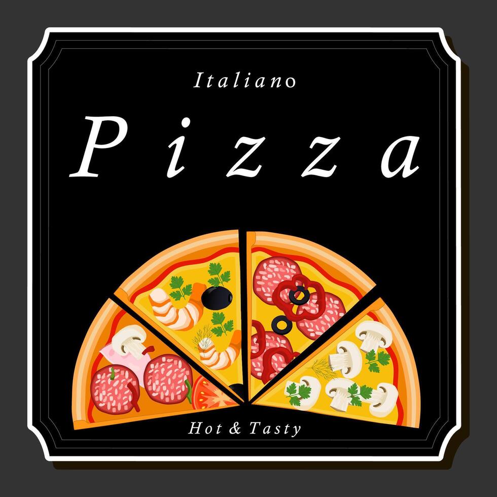 illustration sur thème gros chaud savoureux Pizza à pizzeria menu vecteur