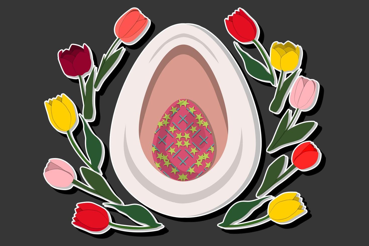 illustration sur thème fête vacances Pâques avec chasser coloré brillant œufs, bannière qui consiste de chasser différent Pâques œufs, magnifique Pâques des œufs sont principale accessoire à abstrait Contexte vecteur