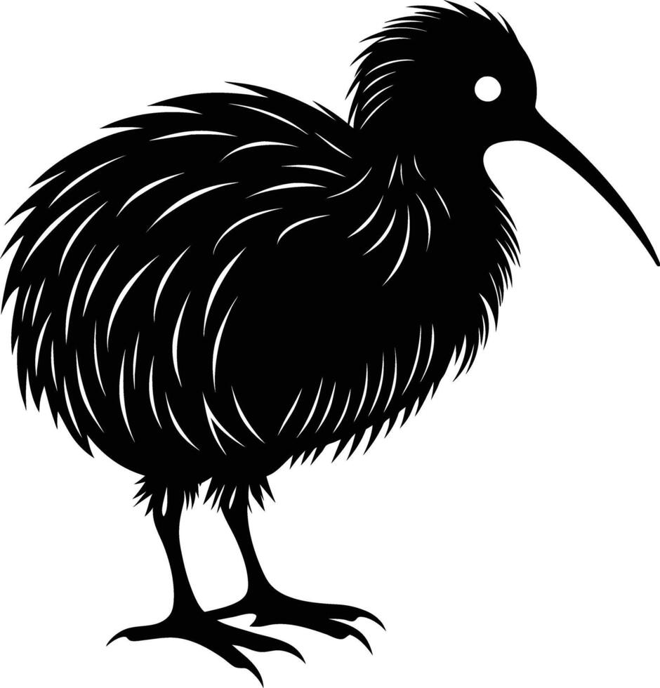 une noir et blanc silhouette de une kiwi oiseau vecteur