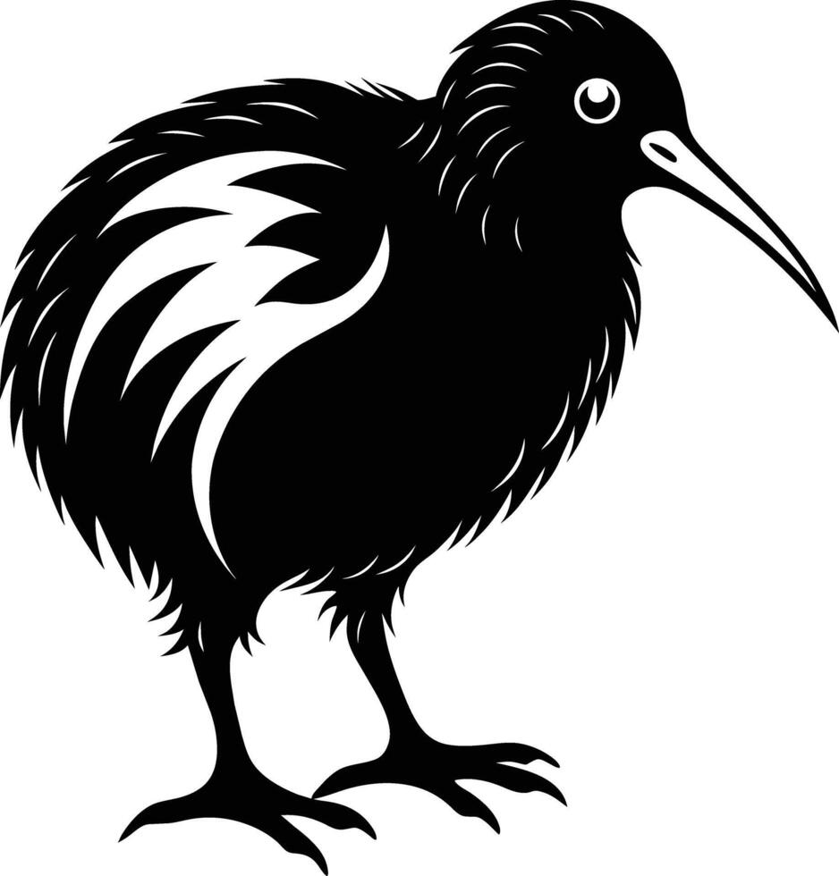 une noir et blanc silhouette de une kiwi oiseau vecteur