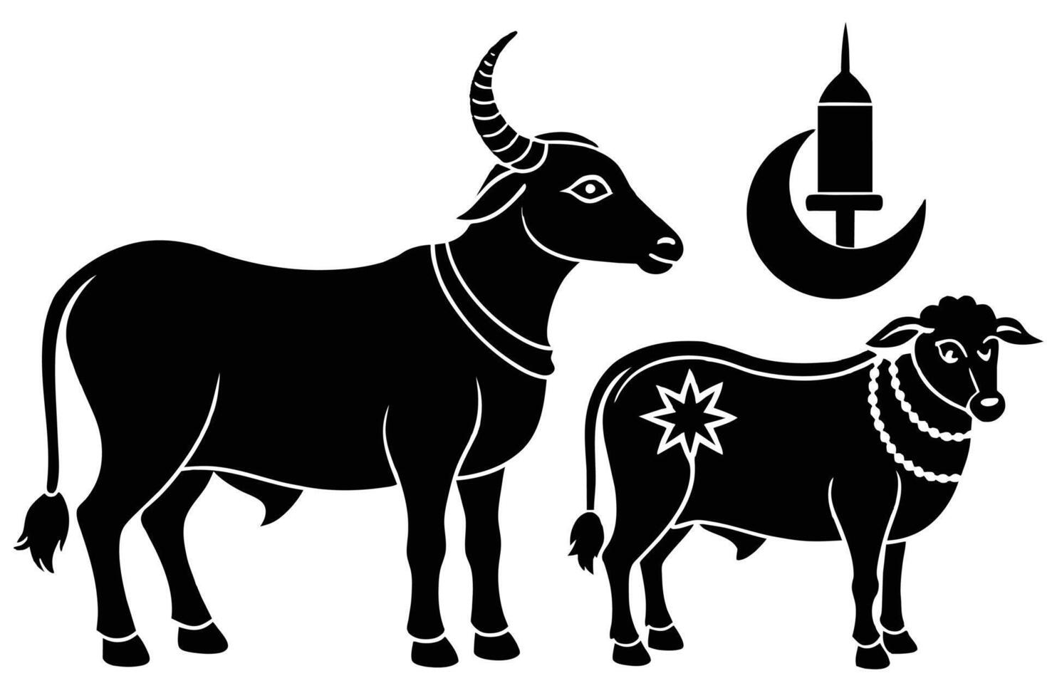 sacrificiel animaux pour eid-ul-azha illustration silhouette sur blanc Contexte vecteur