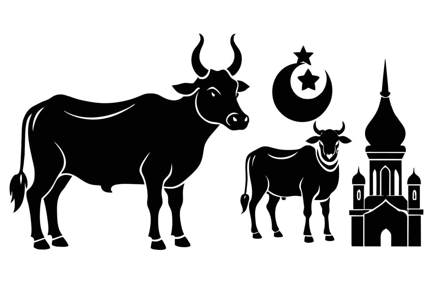 sacrificiel animaux pour eid-ul-azha illustration silhouette sur blanc Contexte vecteur