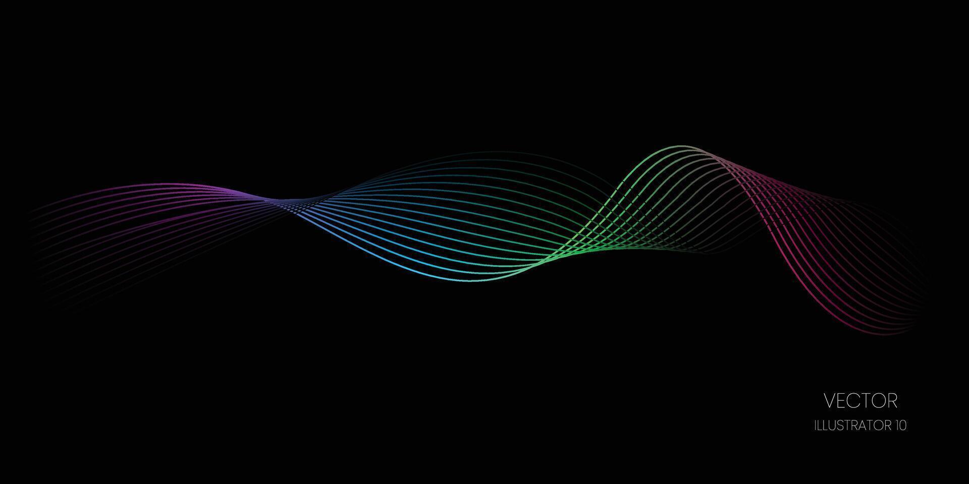 écoulement point particules vague modèle bleu et vert pente lumière isolé sur une noir arrière-plan, concept de ai technologie, science, et musique. vecteur