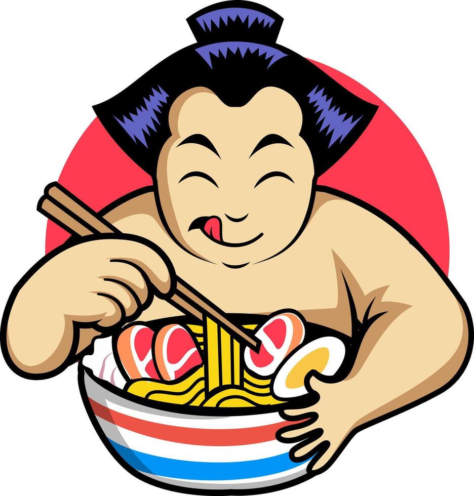 sumo ramen mascotte dessin animé illustration vecteur