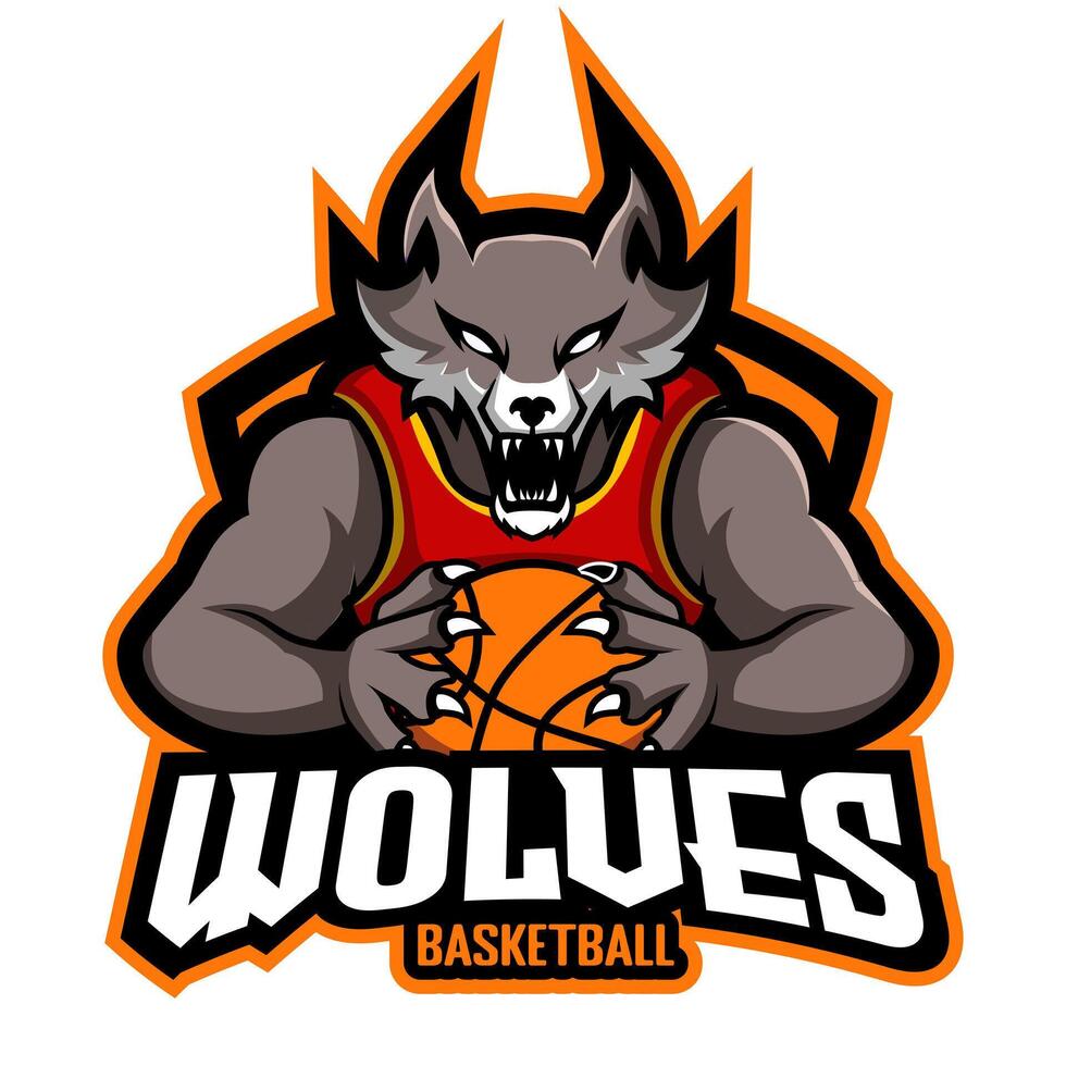 Loup basketball mascotte logo illustration vecteur