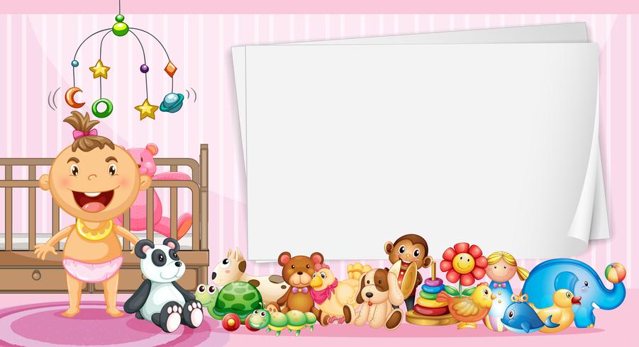 Modèle de bordure avec bébé et jouets vecteur