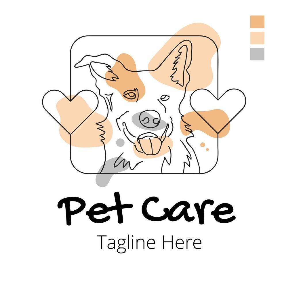 animal de compagnie se soucier abstrait logo de mignonne chien ligne art illustration avec mannequin texte sur blanc Contexte. Facile plat conception. vecteur