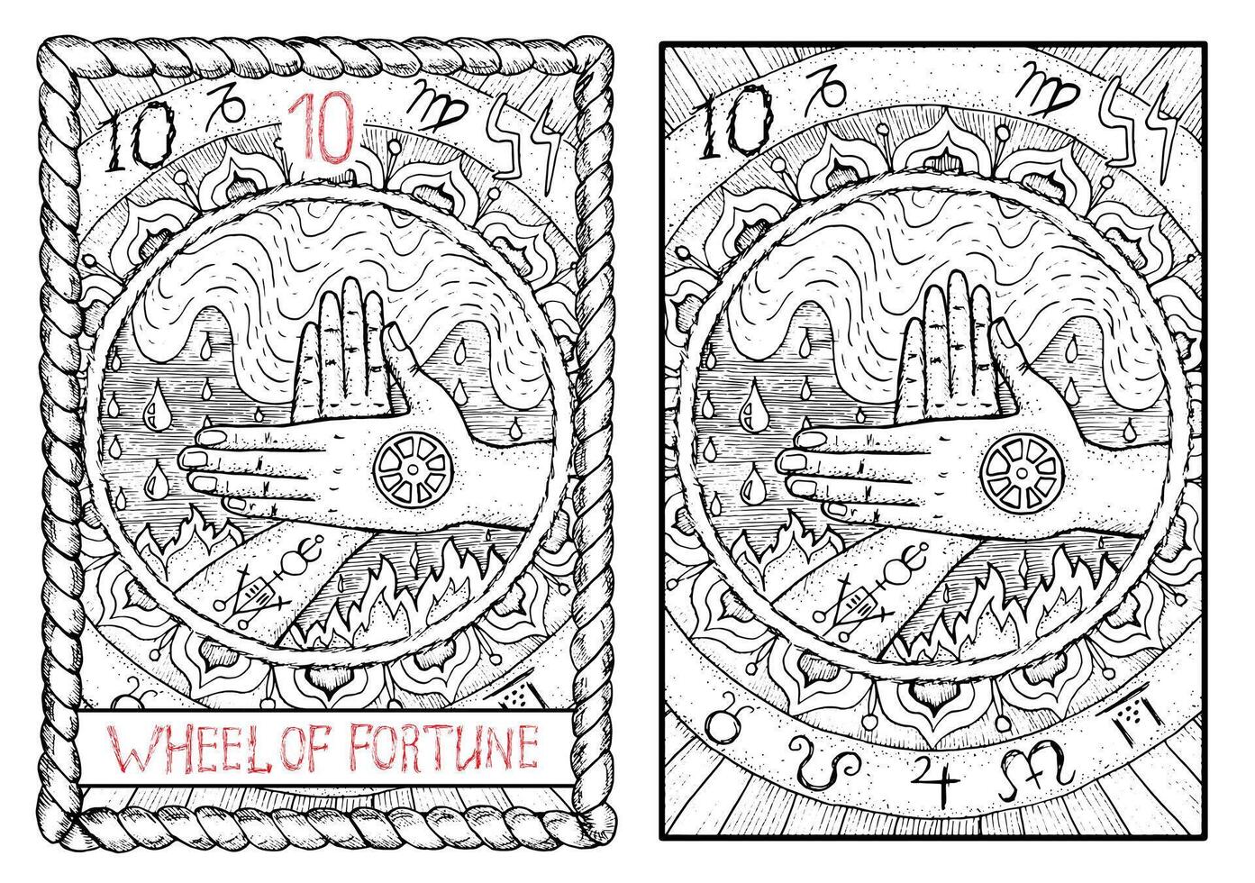 le tarot carte, main tiré gravé illustration, mystique et ésotérique concept vecteur