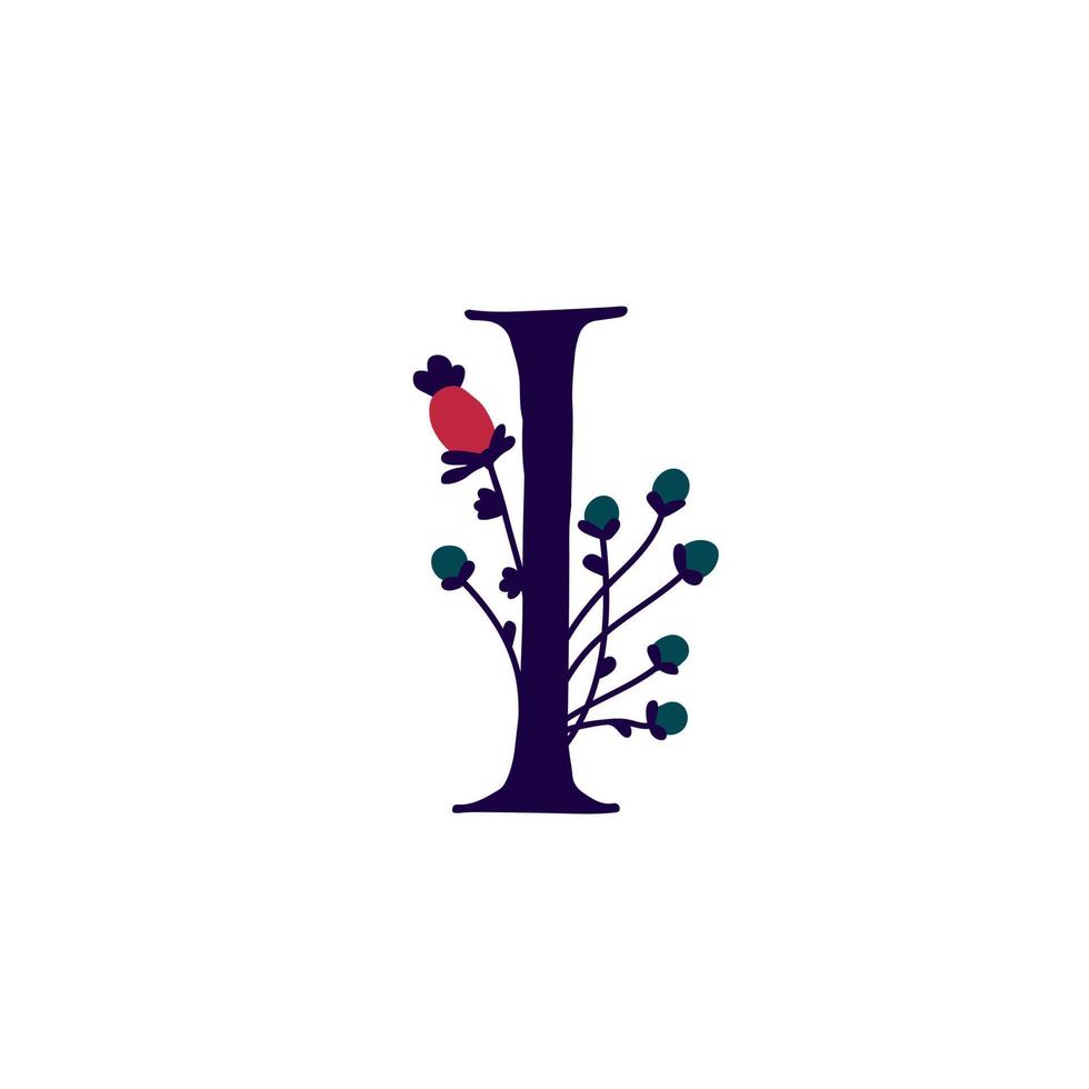 lettre latine dans les fleurs et les plantes. vecteur. lettre dans les éléments décoratifs pour les inscriptions. logo d'entreprise. affiche ou monogramme. vecteur