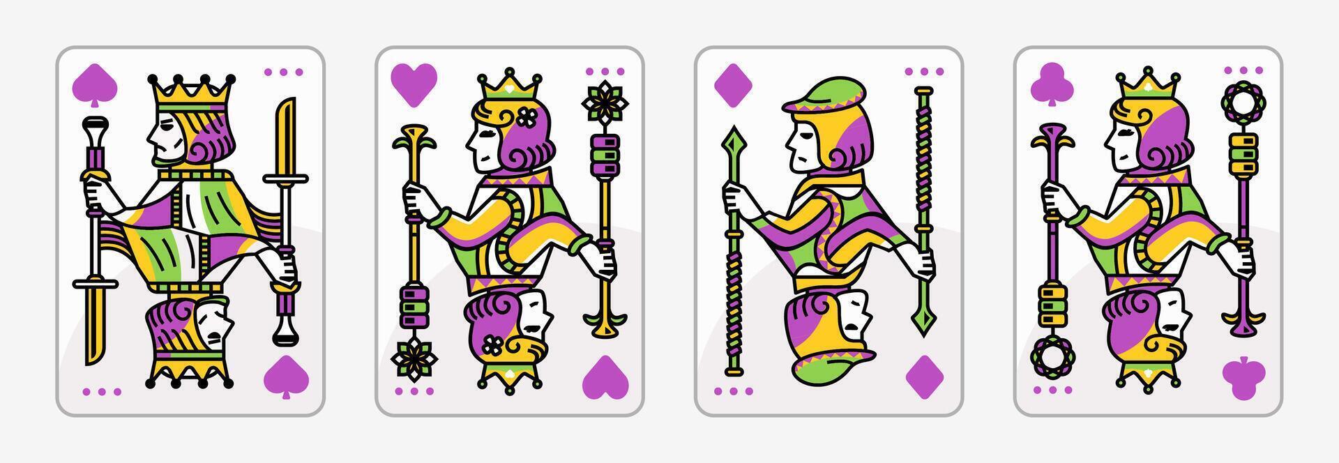 Roi et reine carte illustration ensemble de cœurs, bêche, diamant et club, Royal cartes conception collection vecteur