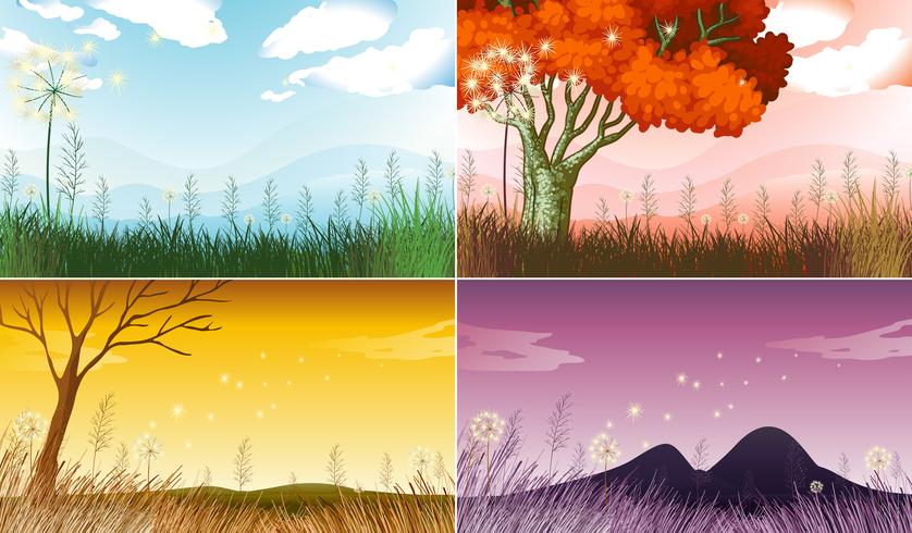 Quatre scènes de fond avec des saisons différentes vecteur