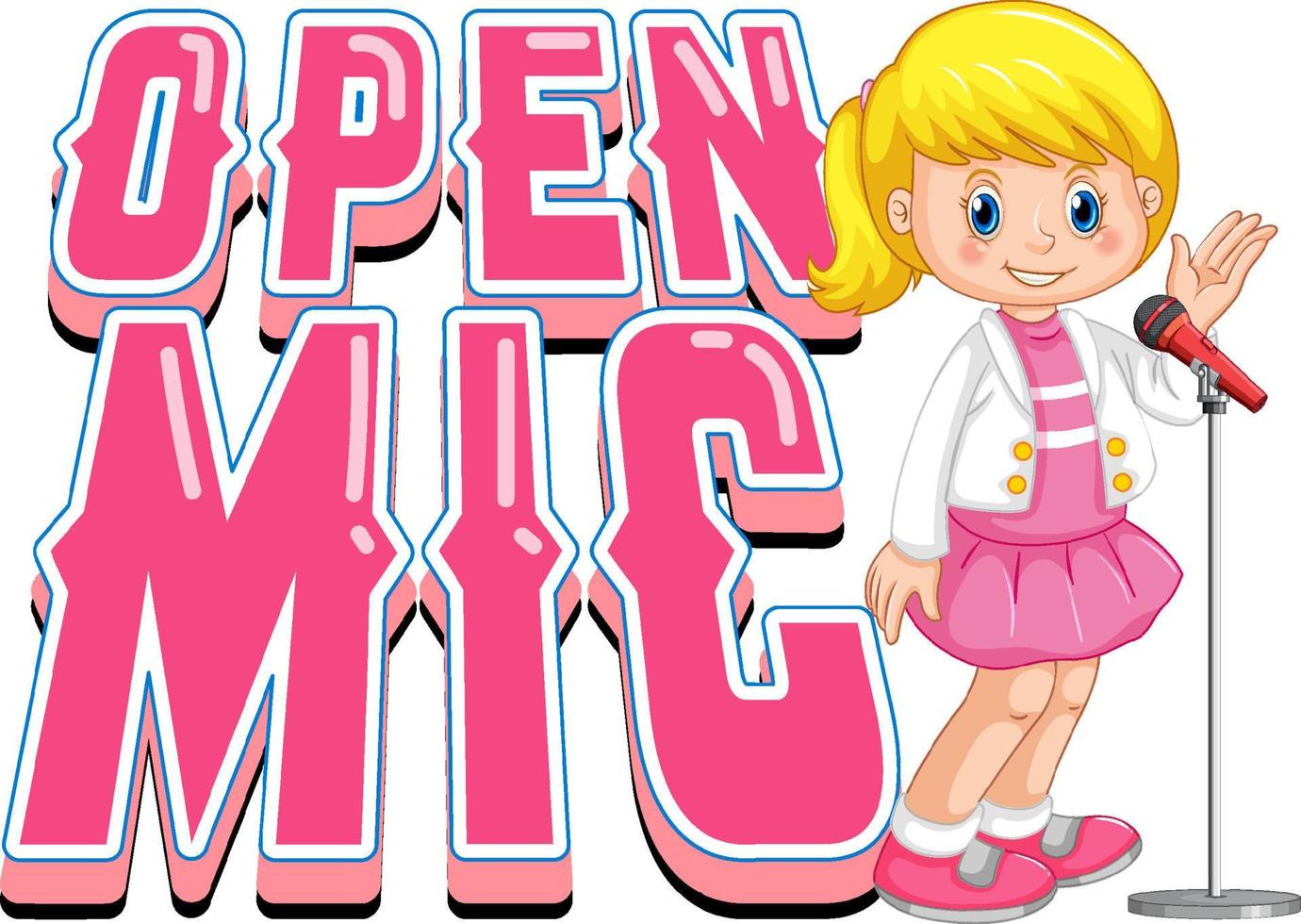 création de logo micro ouvert avec personnage de dessin animé fille chanteuse vecteur