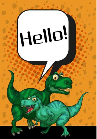 Deux T-Rex disant bonjour sur une affiche vecteur