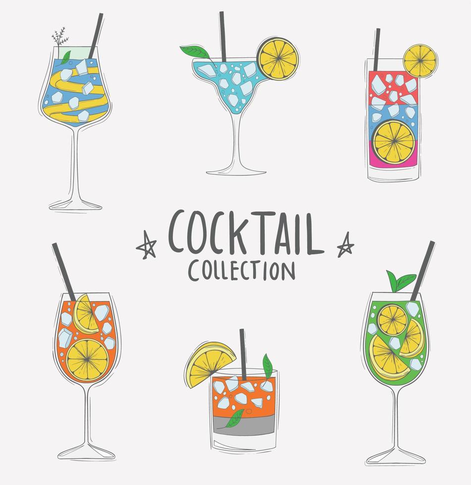 collection de cocktails colorés dessinés à la main vecteur