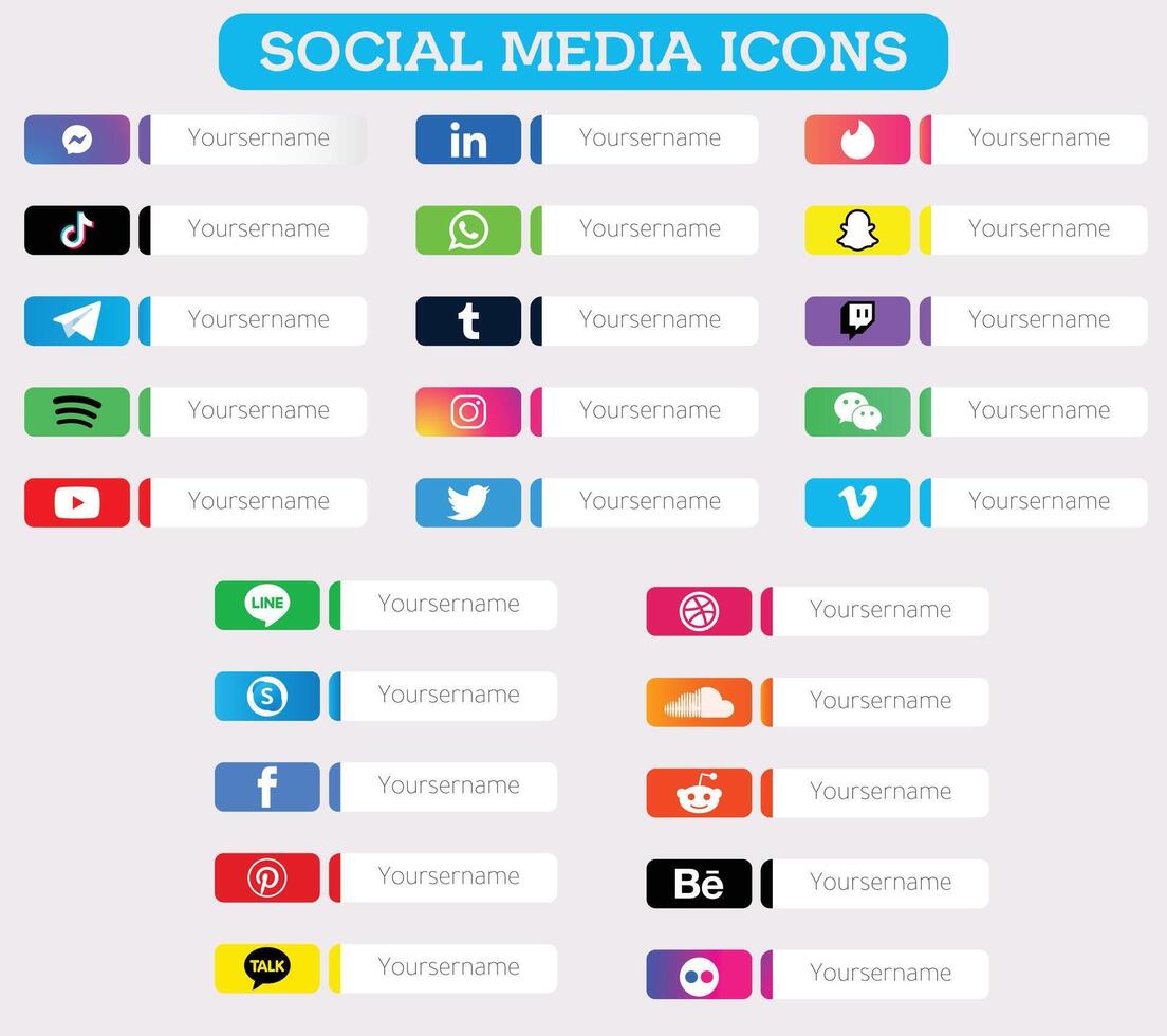 social médias Icônes ensemble avec Facebook instagram Twitter TIC Tac Youtube logos vecteur