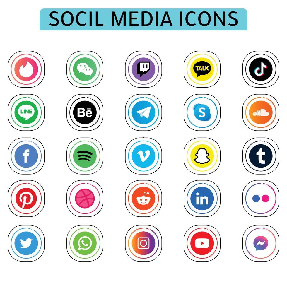 social médias Icônes ensemble avec Facebook instagram Twitter TIC Tac Youtube logos vecteur