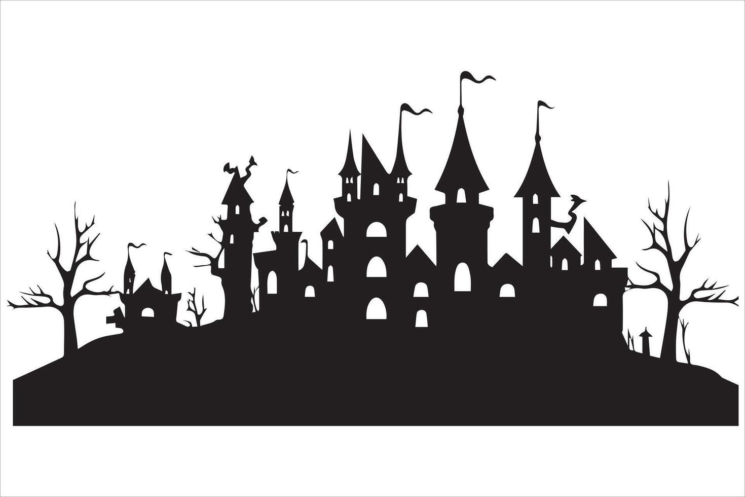 Halloween sorcière maison noir silhouette pro vecteur