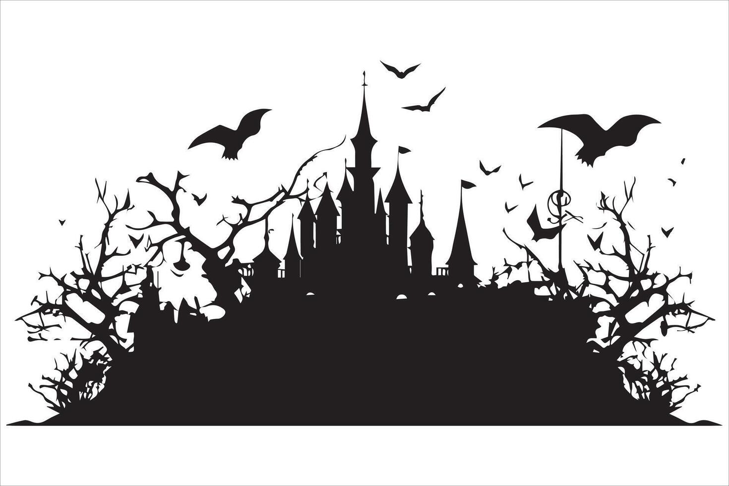 Halloween sorcière maison noir silhouette pro vecteur